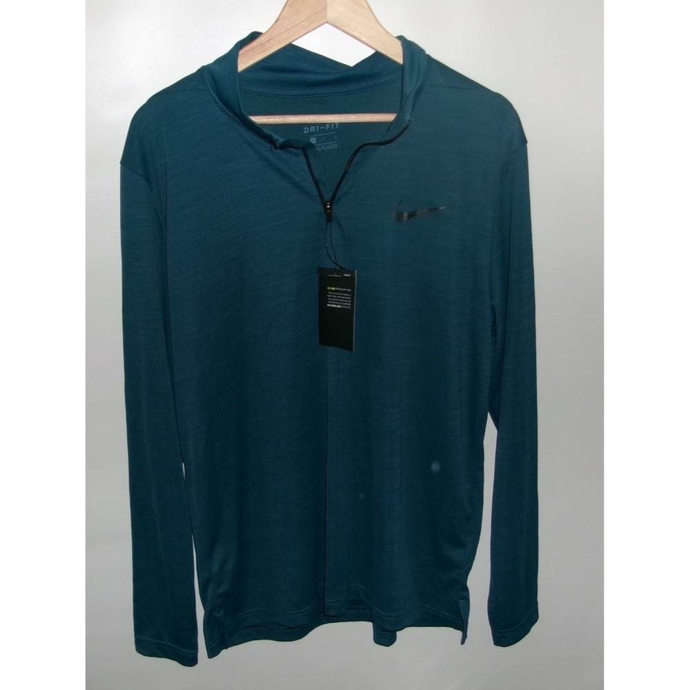 Nike Breathe Dri Fit 1/4 Zip Long Sleeve Pullover Mens Teal Blue Large
